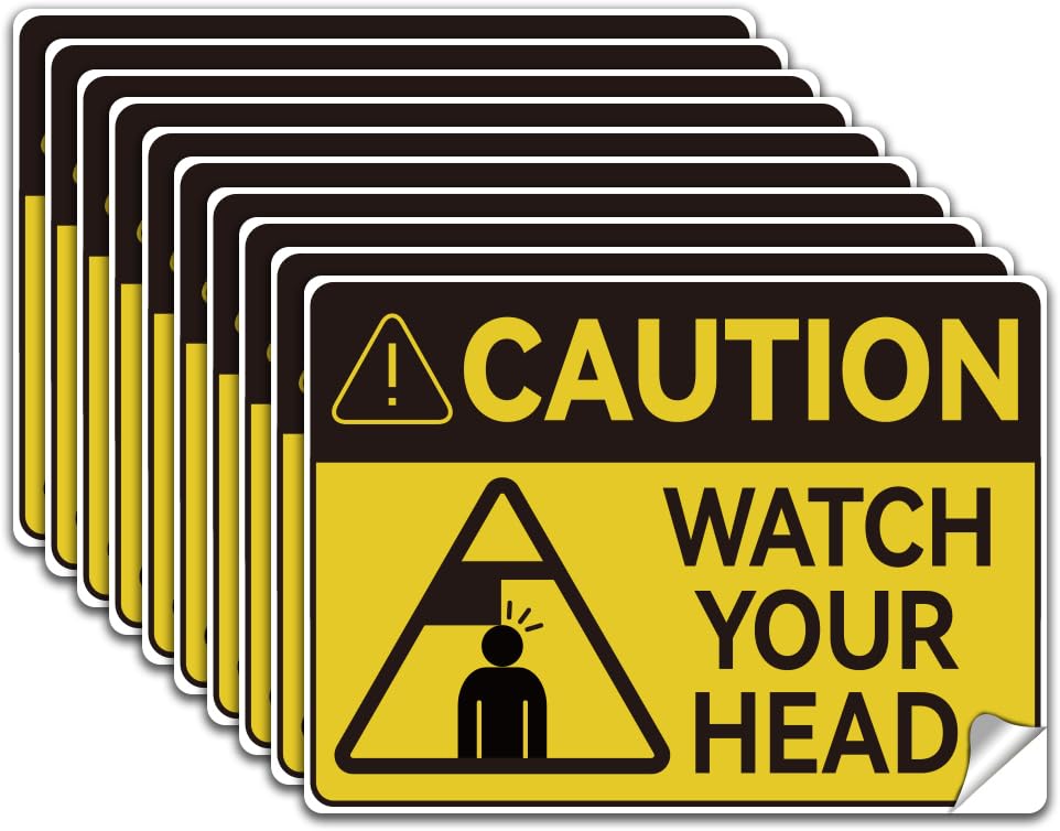 WADORN 10Pcs Caution Watch Your Head Stickers, Caution Head Sticker Mind Your Head Decals Head Watching Labels Waterproof Self-Adhesive Vinyl Decal for Stairs Warehouse Basement Factory 7.08x5.12 Inch - style: Watch Your Head