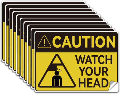 WADORN 10Pcs Caution Watch Your Head Stickers, Caution Head Sticker Mind Your Head Decals Head Watching Labels Waterproof Self-Adhesive Vinyl Decal for Stairs Warehouse Basement Factory 7.08x5.12 Inch - style: Watch Your Head