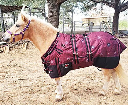 CHALLENGER 1200D Miniature Weanling Donkey Pony Horse Foal Winter Blanket - color: Burgundy Snowflake, size: 52 inches