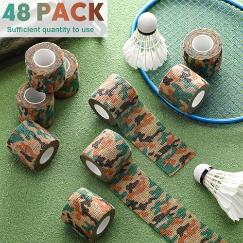Treela 48 Pack Self Adhesive Wrap Bandage, Green Camo, 2 Inches x 5 Yards - color: Green Camo, size: 2 Inch X 5 Yards