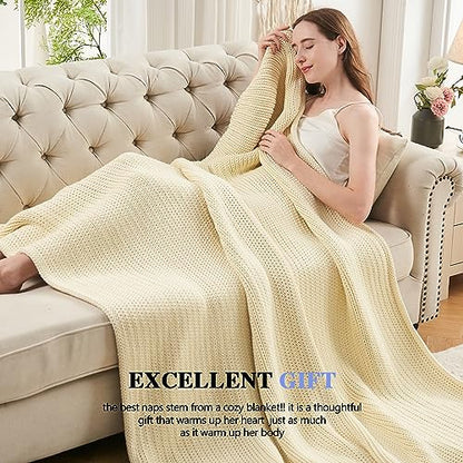 L'AGRATY Knitted Weighted Blanket 48"x72" 12lbs for Adults Cooling - color: Cream White, size: 48" x 72" | 12 lbs