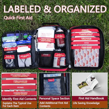First Aid Kit, Professional Trauma First Aid Kit with Labelled Compartments Molle System for Car, Hiking, Backpacking, Camping, Traveling, and Cycling - size: Medium
