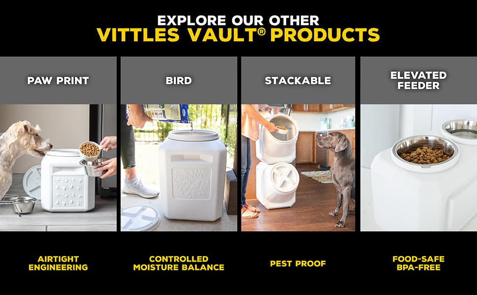 Vittles Vault Airtight Pet Food Storage Container + Scoop, Fits Up to 50lbs - size: 50 Pounds