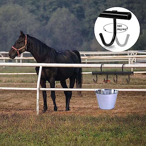 4 Pack Tack Rack with Swivel Hooks,6 Hook Portable Bridle Hooks Tack Hangers for Horse Tack Holder Stall Barn and Fence(Black)