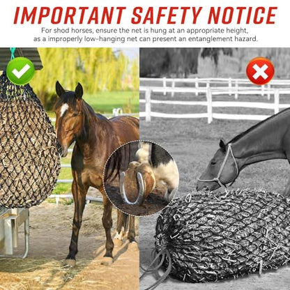 Slow Feed Hay Net, Square Bale PE Horse Hay Net with Drawstring | Premium PE Hay Nets With 1.6 in Holes & Drawstring Closure Fits 36x18x18–45x25x17 Inch Square Hay Bales for Easy Loading