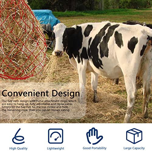 Glarks 2Pcs 36" Length with 5" x 5" Holes Nylon Ultra Slow Feed Hay Net, Black and Red Large Capacity Heavy Duty Poly Horse Hay Net Equine Feeding Bag for Trailer and Stall, Simulates Grazing
