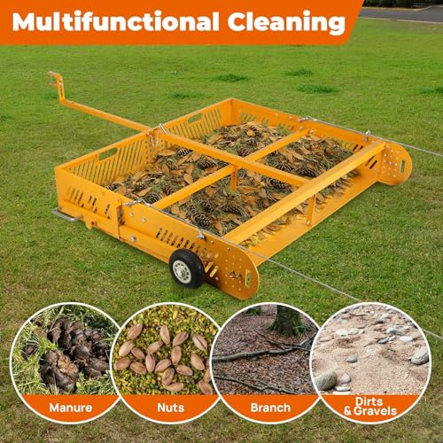 POPMOON 2-in-1 Horse Manure Fork Paddock Cleaner Tow Behind Trailer, 330 lb - size: 43.5" L -with wheels