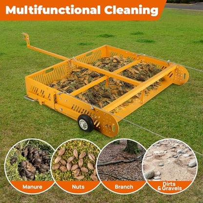 POPMOON 2-in-1 Horse Manure Fork Paddock Cleaner Tow Behind Trailer, 330 lb - size: 43.5" L -with wheels