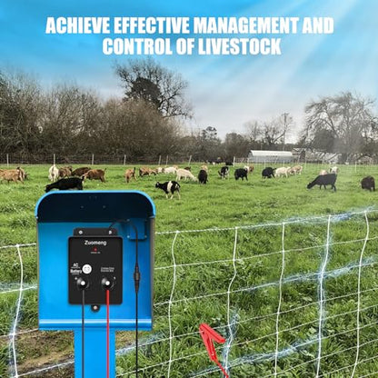 2-in-1 Electric Fence Energizer, Zuomeng 2-Mile 8 Acres Electric Fence Charger Powered by Battery or Power Adapter, 0.1 Joules, Protect Your Livestock Garden Pasture from Wildlife