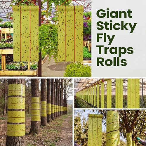 Qualirey 1 Pcs Giant Flypaper Fly Traps, 29.5ft Sticky Fluorescent Green - color: Yellow