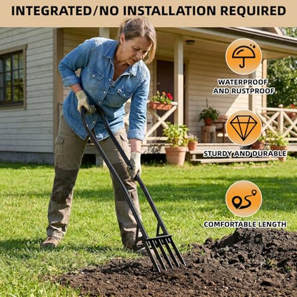 Garden BroadFork,5 Tines Heavy Duty Metal Pitchfork Hand Tiller,Integrated Potato Fork with Ergonomic U-Shaped Handle,Spading Digging Fork for Gardening,Cultivating (47" Heavy Duty BroadFork-HS)