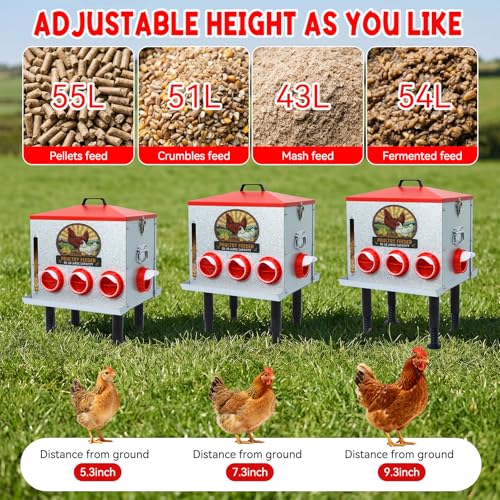 55LB Automatic Chicken Feeder Large with 8 No-Waste Ports