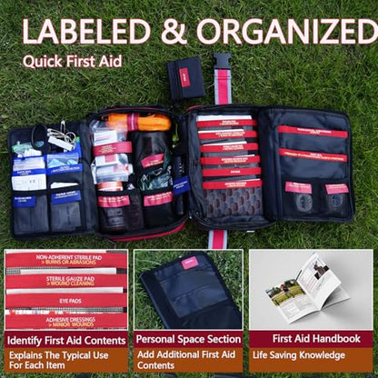 Advanced Comprehensive First Aid Kit with Well Organized Labelled Compartments Removable MOLLE System First Aid Trauma Kits for Car, Home,Camping, Office and etc.-401 Piece - size: Extra Extra Large