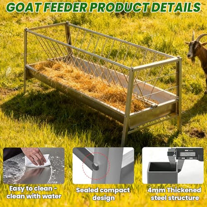 99 Gallons Goat Hay Feeder, 25'' Wide Hay Rack for Goats, Heavy Duty Galvanized Steel Hays Rack, Hays Feeders with 8'' Removable Deep Feeders Pan, Easy Assembly Goat Feeder for Sheep, Cows