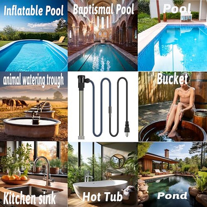 1800W Immersion Water Heater for Bathtub & Inflatable Pool – Portable Fully Submersible Electric Heater with Auto Shut Off & WiFi Timer forTub, Above Ground/Inground Pool, Bucket and Baptistry etc