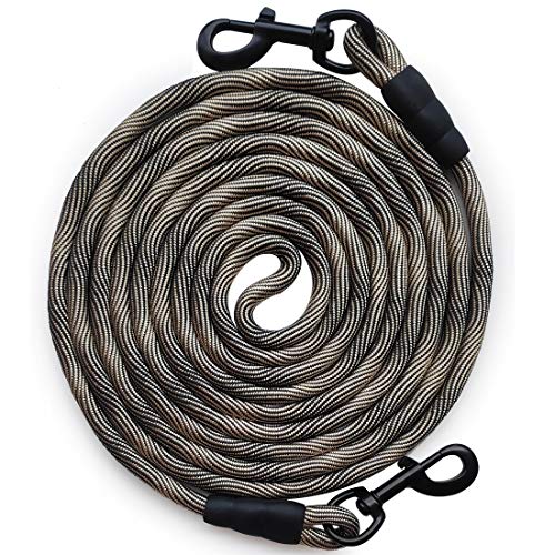 BTINESFUL Dog Tie Out Long Tether Rope Dog Lead for Yard 8/12/20/30/50/75ft - color: Beige Black, size: 30 Foot