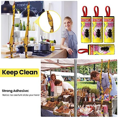 Qualirey 80 Pack Fly Strips Sticky Fly Trap Indoor Outdoor Hanging Fly Ribbon Tape Paper Flying Insect Trap Gnat Killer Traps for Fruit Flies, Bug, Insect, Pest (Yellow) - color: Yellow