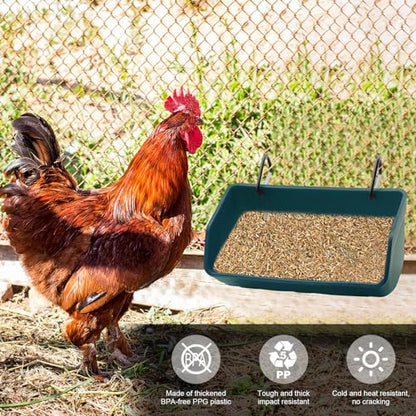 Fence Hanging Chicken Feeder - 4 Pack Feed Trough with Clips for Goat Duck Sheeple Horse Goose, Pig Poultry, Chicken Feeder Bucket Feeding Container for Livestock (Green) - color: Green