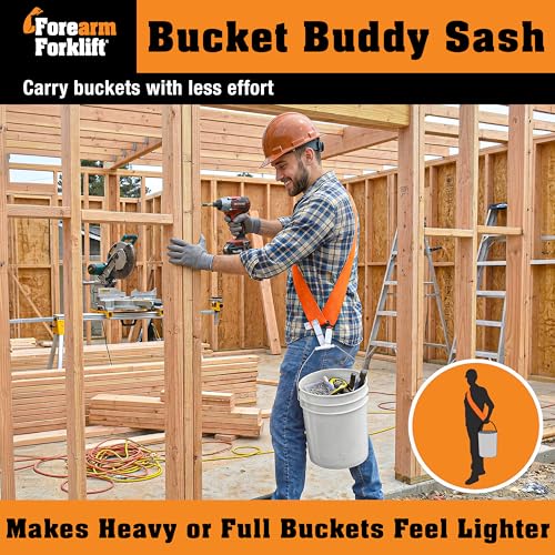 Bucket Buddy Sash – 90 Lbs Hands-Free Bucket Carrying Strap, Adjustable Shoulder Harness for 5 Gallon Buckets, Reduces Strain & Improves Balance, Heavy Duty Utility Carry System -Bucket not included-