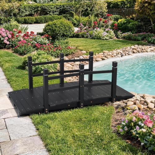 Outvita 5 ft Wooden Garden Bridge, Outdoor Footbridge with Safety Rails - size: 5ft-black