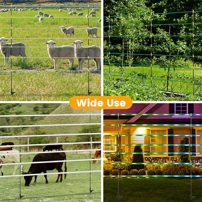 50 PCS Electric Fence Posts, 3/8" x 57" Step in Fence Post, Black | 7 Wire Clips, Metal Ground Spikes, Easy Step-in Fiberglass Fence Posts for Temporary Electric Fencing, Farm Livestock, Garden - size: 57Inch-50PCS