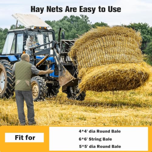 6x6ft Round Bale Hay Net for Horses - Large Size Thick & Durable, Black Nylon Net with 1.75 inch Holes - Square Slow Feed Hay Nets for Horses and Goats - Healthier Feeding Solution.