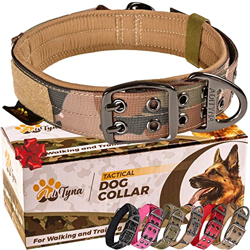 ADITYNA Heavy Duty Camo Dog Collar for Medium Dogs with Traffic Handle - color: Camo, size: Medium: Fit 15-19" Neck