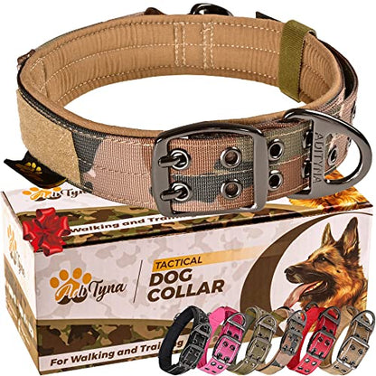 ADITYNA Heavy Duty Camo Dog Collar for Medium Dogs with Traffic Handle - color: Camo, size: Medium: Fit 15-19" Neck