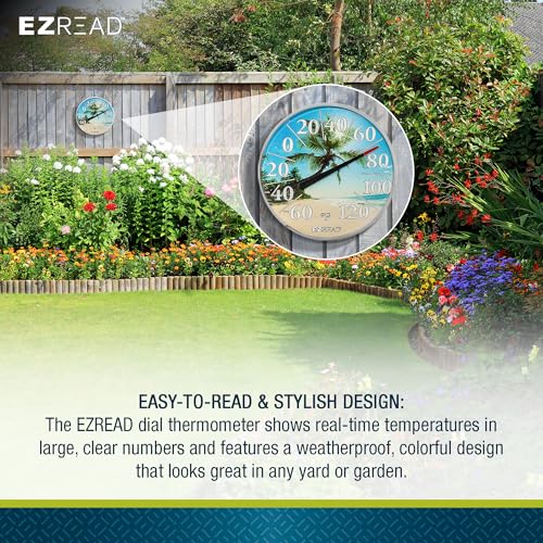 EZREAD Hanging Dial Thermometer 840-1214 Weather Thermometers for Indoor and Outdoor Use, Large 12.5 Inch Diameter, Easy to Read Numbers, Beach - color: Beach