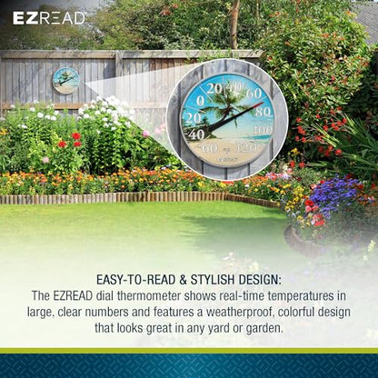 EZREAD Hanging Dial Thermometer 840-1214 Weather Thermometers for Indoor and Outdoor Use, Large 12.5 Inch Diameter, Easy to Read Numbers, Beach - color: Beach