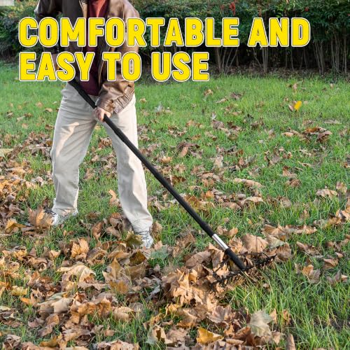 Bow Rake, 68-Inch Adjustable Handle Garden Rake with 17 Steel Tines, Heavy Duty Dual-Sided Metal Rake Landscape Gardening Tool for Soil Loosening Lawn Yard Leaves Mulch Thatch Removing