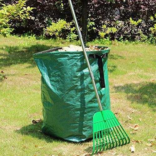 Gardzen 12 Tines Gardening Leaf Rake, Lightweight Steel Handle, Detachable, Ideal Camp Rake, Comes with Dustpan-Type Garden Bag | Lightweight Steel Handle, Detachable, Ideal Camp Rake, Comes with Dustpan-Type Garden Bag - style: Green Rake