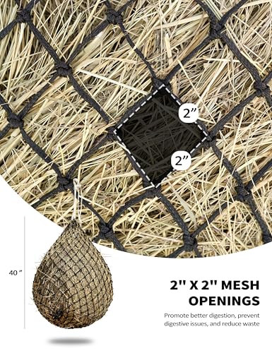 Harrison Howard Slow Feed Hay Net Horse 2 Pcs Horse Feeding Supplies Black 40" Length with 2" Holes
