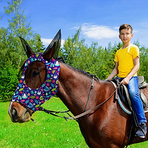 Frienda 3 Pieces Horse Fly Mask with Ears Adjustable UV Protection Breathability Horses Fly Masks Elasticity Smooth Comfortable Equine Face Covering(L) - size: L