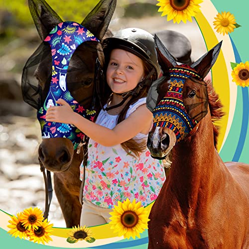 Frienda 4 Pcs Horse Fly Mask with Ears Mesh Comfort, Geometric, Large - size: Large