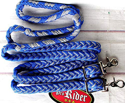 CHALLENGER Roping Knotted Horse Tack Western Barrel Reins Rein Nylon Braided 8 Ft. Black WH 60703 - color: Gray Blue