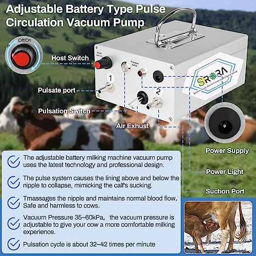9L Cow Milking Machine, Rechargeable Battery Adjustable Pulse Vacuum Electric Cow Milking Machine,Portable Milking Machine,Individual Pulsation Adjustment, Udder Protection - size: 9L Cow