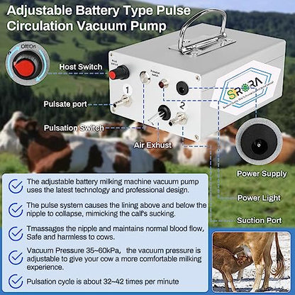 9L Cow Milking Machine, Rechargeable Battery Adjustable Pulse Vacuum Electric Cow Milking Machine,Portable Milking Machine,Individual Pulsation Adjustment, Udder Protection - size: 9L Cow