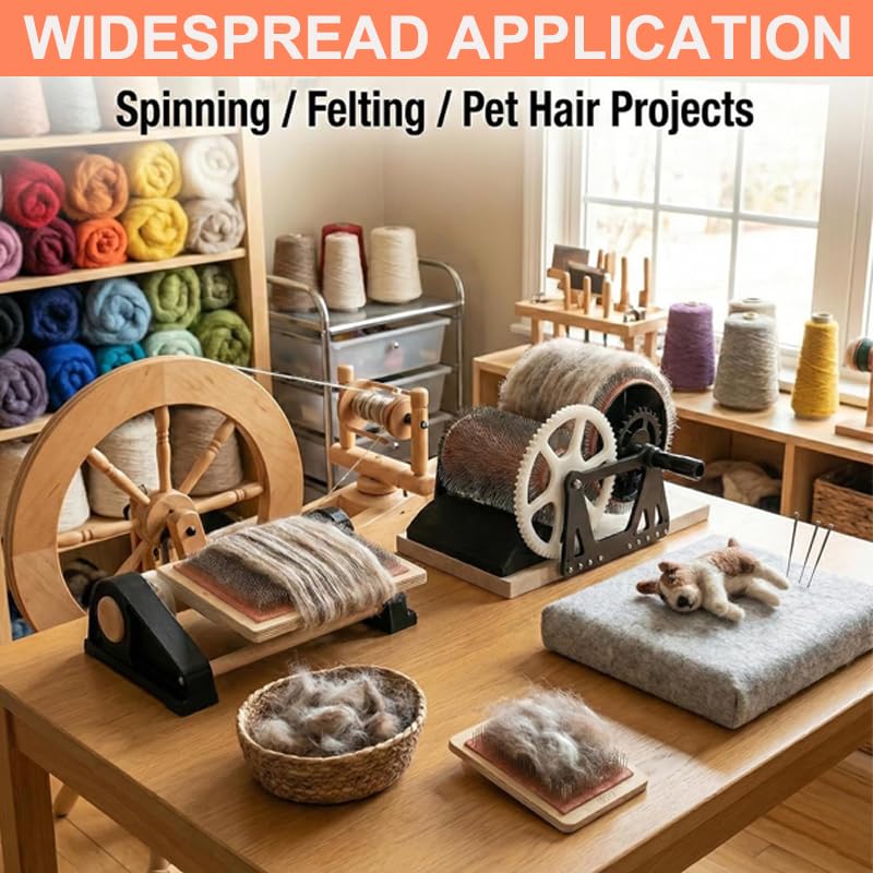 Sheep Fleece Drum Carder, Manual Wool Combing Machine, Fast Color Mixing, Combing, Spinning with Dual Drums, Wool Felt Color Mixer for Impurity Removal for DIY Craft Make Felt Animals
