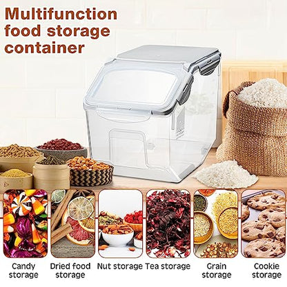 Umigy 4 Pack Rice Storage Container Flour Storage Bin with Wheels White Plastic Airtight Lid Boxes for Dog Pet Food Cereal Grain Dry Food (10 Liter / 20 lbs)