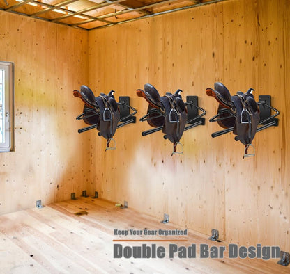 4 Sets Wall Mounted Saddle Rack With Double Pad Bar - Heavy Duty Stand for English and Western Saddles - 23.8x12.6x7.5 Inches - style: Two Bar-4PCS