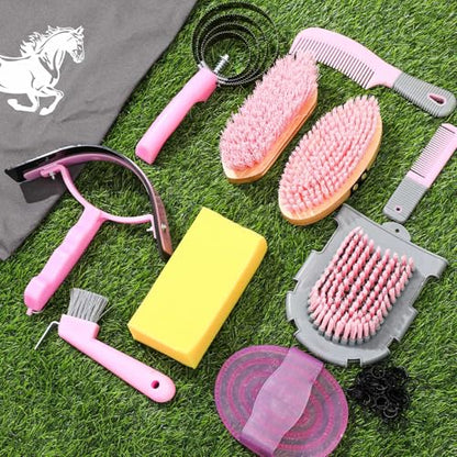 Abbylike 12 Pieces Horse Grooming Kit Equine Care Brushes, Pink and Grey - color: Gray