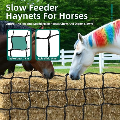 Round Bale Hay Net 6x6 Ft Polyester Knotless Slow Feed Hay Net with 1 3/4"