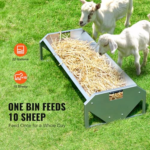Happybuy Livestock Feeding Trough, 22 Gallon Capacity, 45" Hay Feeder, Heavy Duty Steel Livestock Trough, Galvanized Steel Sheep Feeder Trough Feeding up to 10 Goats for Horse Sheep Hog Farm Sheds Pen