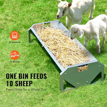 Happybuy Livestock Feeding Trough, 22 Gallon Capacity, 45" Hay Feeder, Heavy Duty Steel Livestock Trough, Galvanized Steel Sheep Feeder Trough Feeding up to 10 Goats for Horse Sheep Hog Farm Sheds Pen