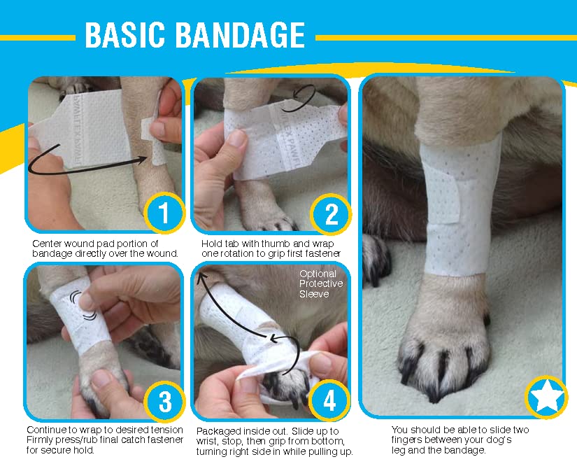 PawFlex Basic Leg Bandages for Dogs, Cats, Pets -First- aid Non Adhesive Fur Friendly, Soft Stretch Wound Care, hot Spots, Fungus, Adjustable Fastening Strap Value Pack (Medium 20-Pack) - size: Medium 20-Pack