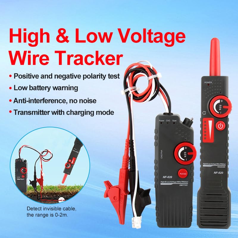Underground Wire Locator, Wire Tracer with Earphone, Anti-Interference Buried Wire Locator Cable Tester for Locating Breakage Cables & Wires Dog Fence Cables | Locate Wires 6.5 Ft Deep
