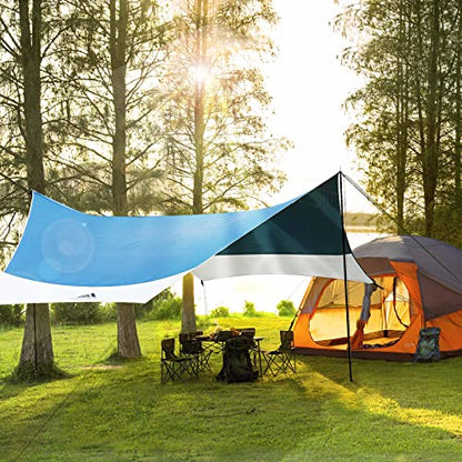 Forceatt 12x14FT Tarp with 2 Poles, Waterproof Anti-UV Camping Tarp Car Awning (UPF50+), Lightweight Sun Shelter for Car, Tent and Hammock in Hiking, Backpacking, Garden and Traveling - color: Light Blue