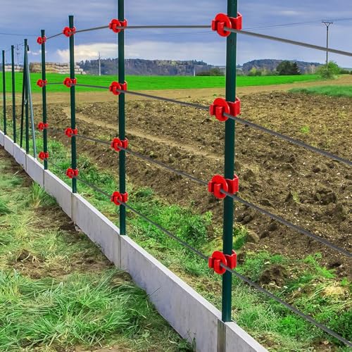 Geiserailie 200 Pcs Red T Post Insulators Electric Fence Posts Electric Fence Insulators Wire Standard Snug Fitting T Post Clips for Agricultural Ranchers - color: Red