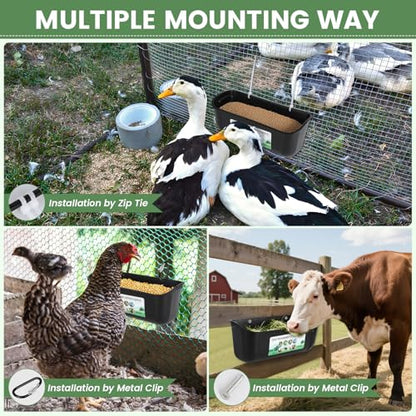4 Pack Hanging Chicken Feeder,Fence Feeder Trough and Waterer for Goat Sheep Deer Duck Poultry Livestock,Feeding Waterer Container Bucket with Clips and Brush (Black)
